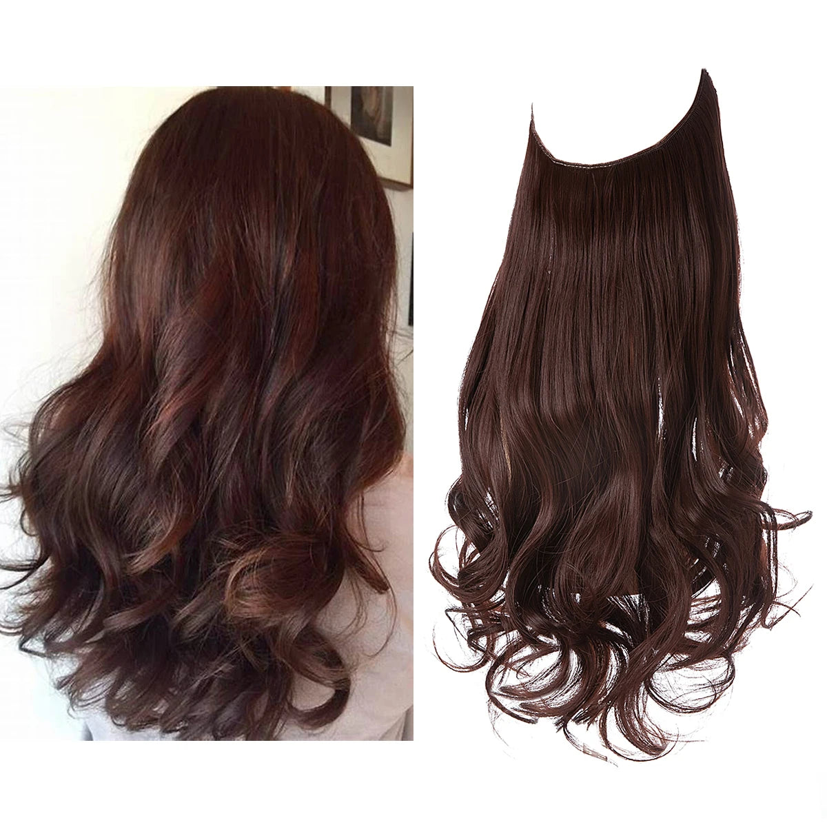 Synthetic No Clip Wave Hair Extensions Ombre Natural Black Blonde Pink One Piece False Hairpiece Fish Line Fake Hair Piece