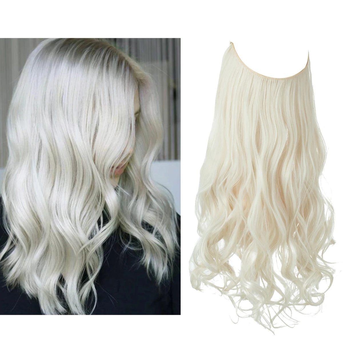Synthetic No Clip Wave Hair Extensions Ombre Natural Black Blonde Pink One Piece False Hairpiece Fish Line Fake Hair Piece