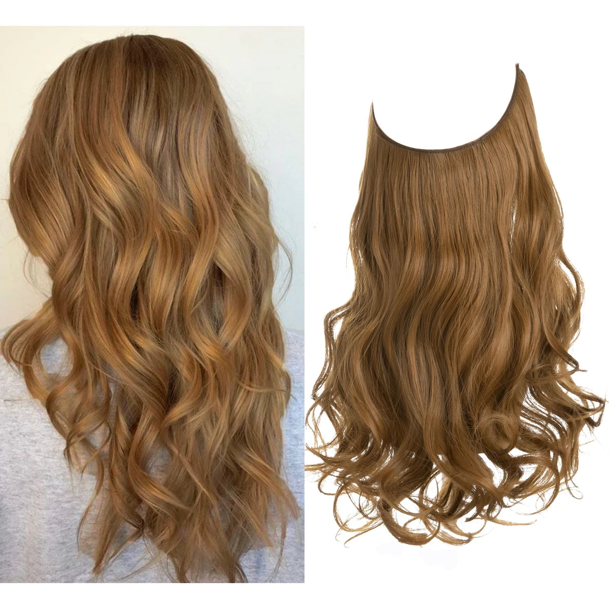 Synthetic No Clip Wave Hair Extensions Ombre Natural Black Blonde Pink One Piece False Hairpiece Fish Line Fake Hair Piece