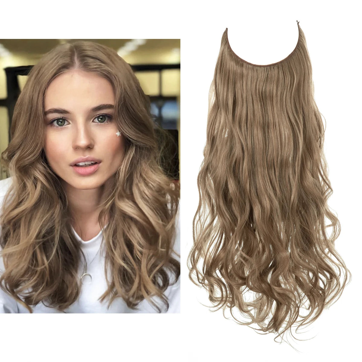 Synthetic No Clip Wave Hair Extensions Ombre Natural Black Blonde Pink One Piece False Hairpiece Fish Line Fake Hair Piece