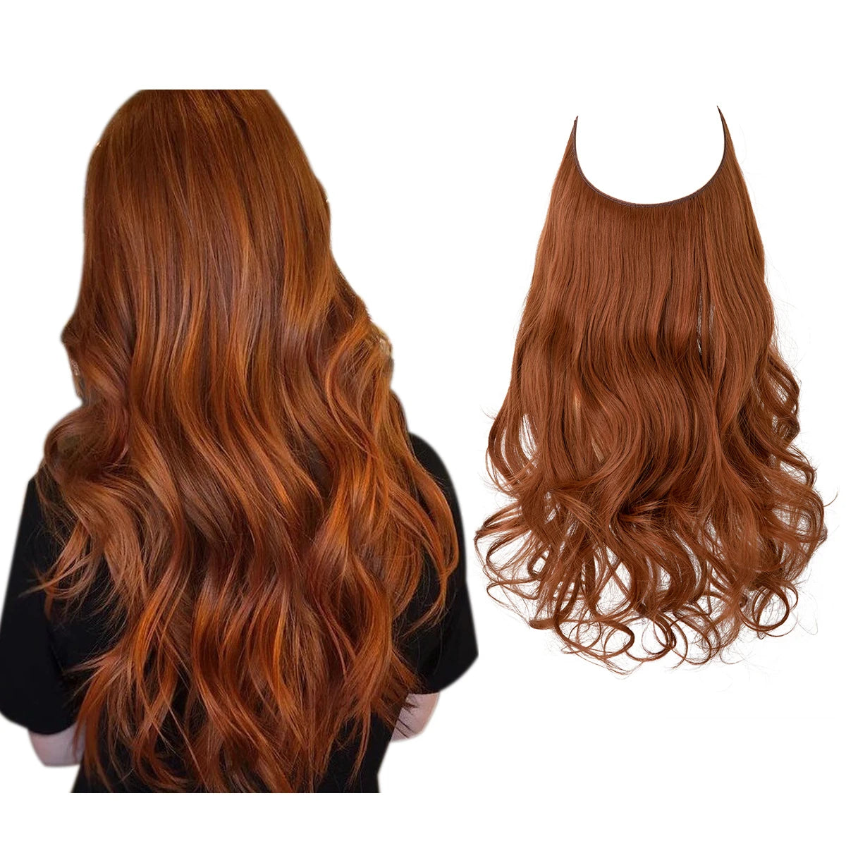 Synthetic No Clip Wave Hair Extensions Ombre Natural Black Blonde Pink One Piece False Hairpiece Fish Line Fake Hair Piece