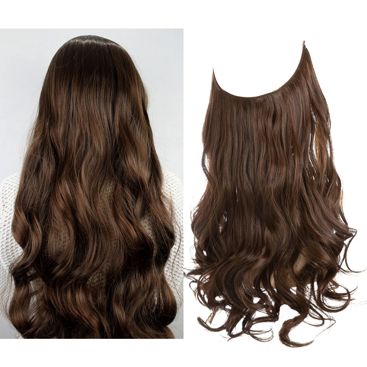 Synthetic No Clip Wave Hair Extensions Ombre Natural Black Blonde Pink One Piece False Hairpiece Fish Line Fake Hair Piece