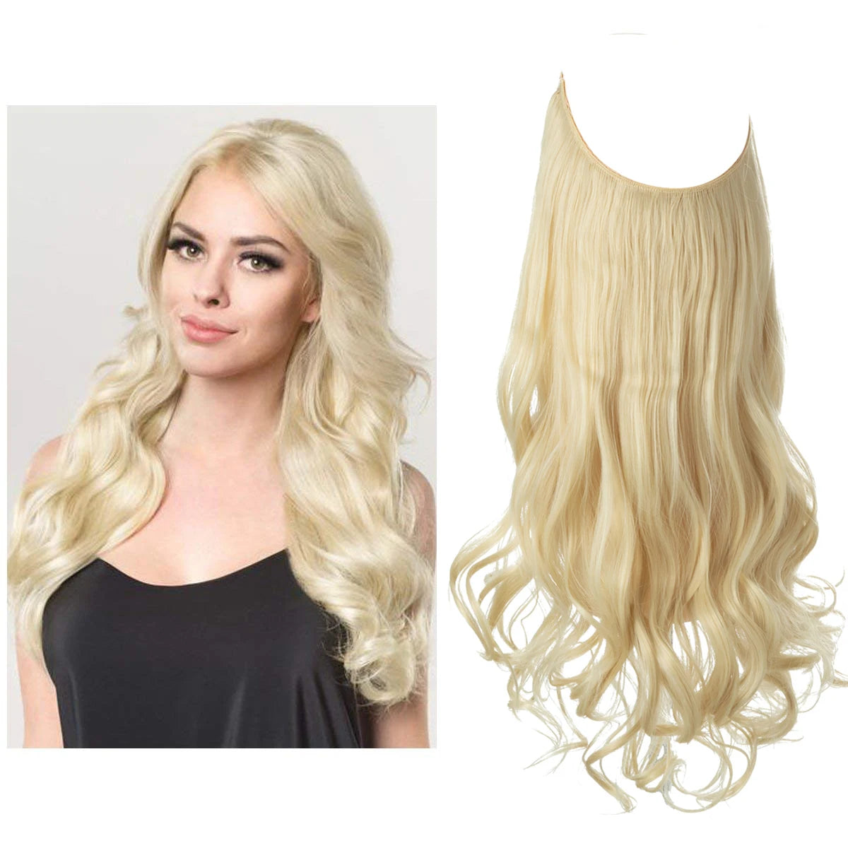 Synthetic No Clip Wave Hair Extensions Ombre Natural Black Blonde Pink One Piece False Hairpiece Fish Line Fake Hair Piece