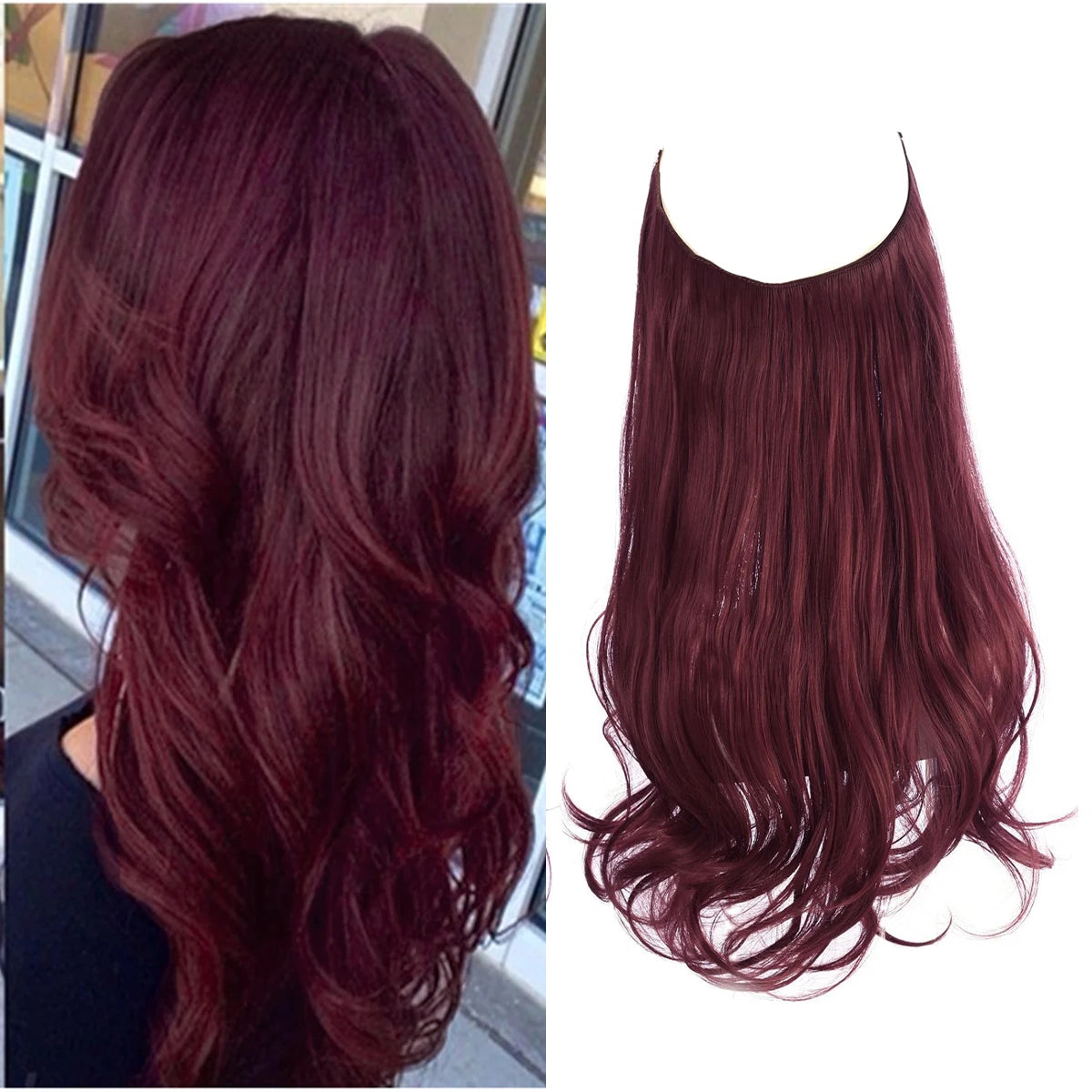 Synthetic No Clip Wave Hair Extensions Ombre Natural Black Blonde Pink One Piece False Hairpiece Fish Line Fake Hair Piece