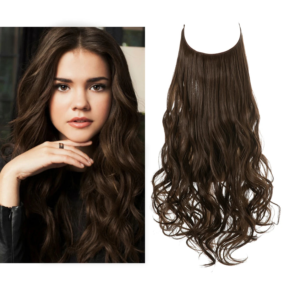 Synthetic No Clip Wave Hair Extensions Ombre Natural Black Blonde Pink One Piece False Hairpiece Fish Line Fake Hair Piece