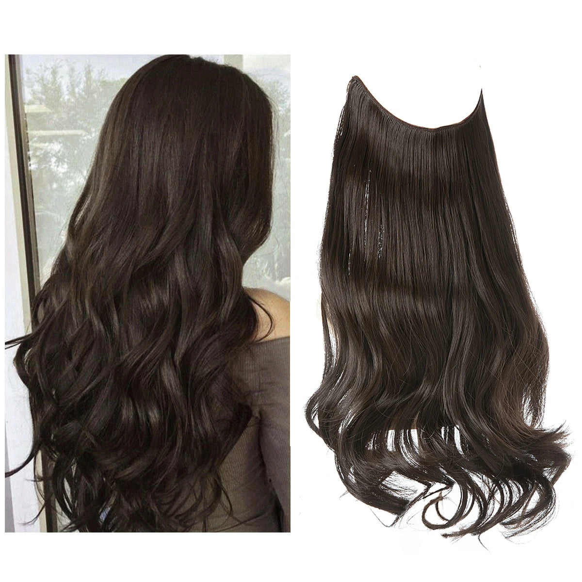 Synthetic No Clip Wave Hair Extensions Ombre Natural Black Blonde Pink One Piece False Hairpiece Fish Line Fake Hair Piece