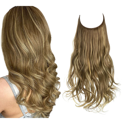 Synthetic No Clip Wave Hair Extensions Ombre Natural Black Blonde Pink One Piece False Hairpiece Fish Line Fake Hair Piece