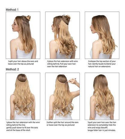 Synthetic No Clip Wave Hair Extensions Ombre Natural Black Blonde Pink One Piece False Hairpiece Fish Line Fake Hair Piece