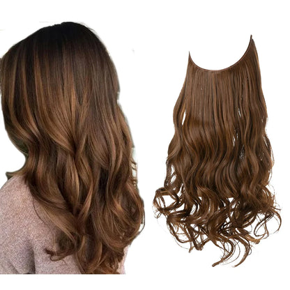 Synthetic No Clip Wave Hair Extensions Ombre Natural Black Blonde Pink One Piece False Hairpiece Fish Line Fake Hair Piece