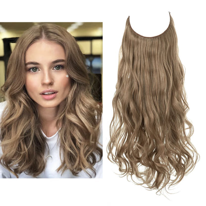 Synthetic No Clip Wave Hair Extensions Ombre Natural Black Blonde Pink One Piece False Hairpiece Fish Line Fake Hair Piece