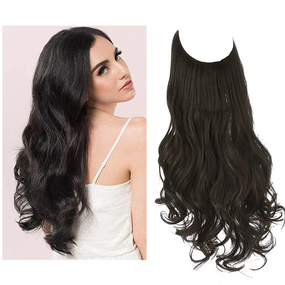 Synthetic No Clip Wave Hair Extensions Ombre Natural Black Blonde Pink One Piece False Hairpiece Fish Line Fake Hair Piece