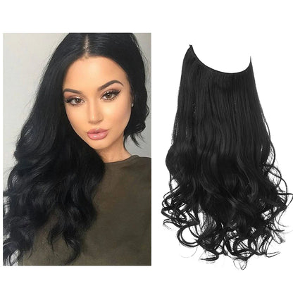 Synthetic No Clip Wave Hair Extensions Ombre Natural Black Blonde Pink One Piece False Hairpiece Fish Line Fake Hair Piece