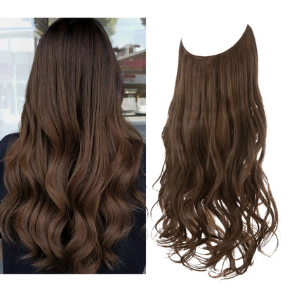 Synthetic No Clip Wave Hair Extensions Ombre Natural Black Blonde Pink One Piece False Hairpiece Fish Line Fake Hair Piece
